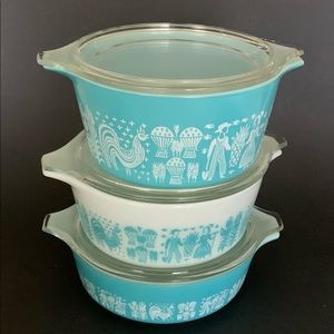 Pyrex Amish Butter print casserole Dishes & LidsLids 471, 472, 473. fINAL PRICE